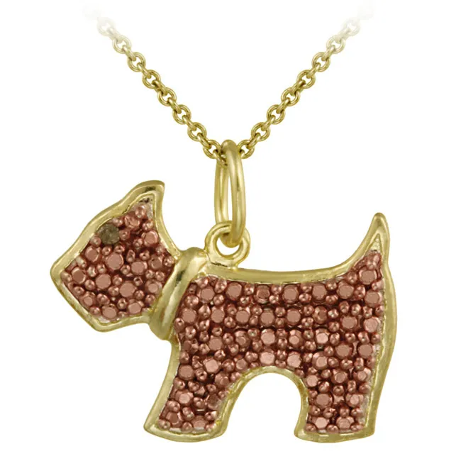 18 Karat Zwei-Ton Rose Gold über Silber Champagner Diamant Akzent Hund Anhänger
