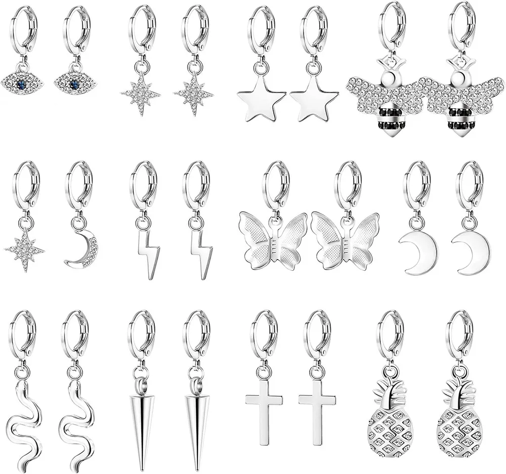 12 Paare Gold Small Hoop Ohrringe Set Mini Hoop Dangle Ohrringe mit Charme Schmetterling Star süße Huggie Hoop Ohrringe Pack für Teen Mädchen Frauen