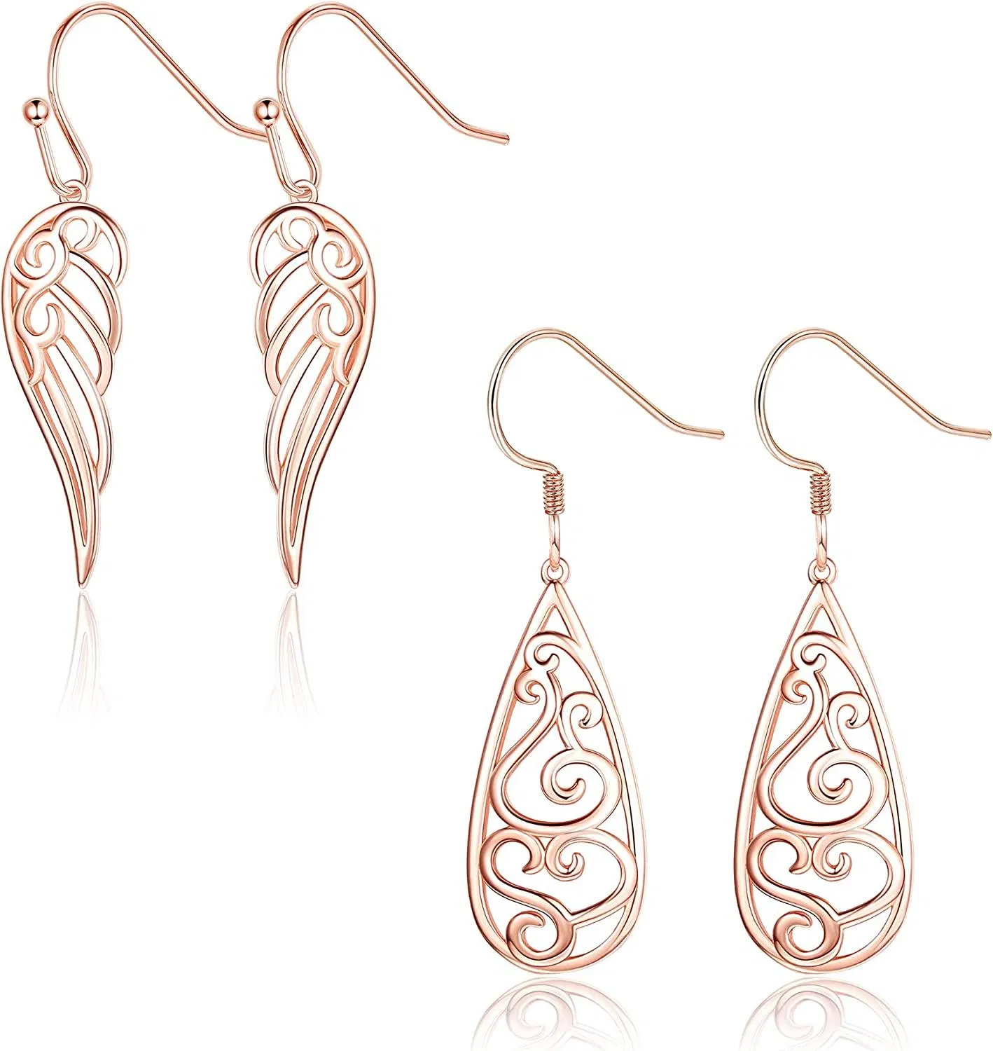2 Paar Sterling Silber Filigree Ohrringe für Frauen Angel Wing Dangle Ohrringe Hollow Drop Ohrringe Geschenk