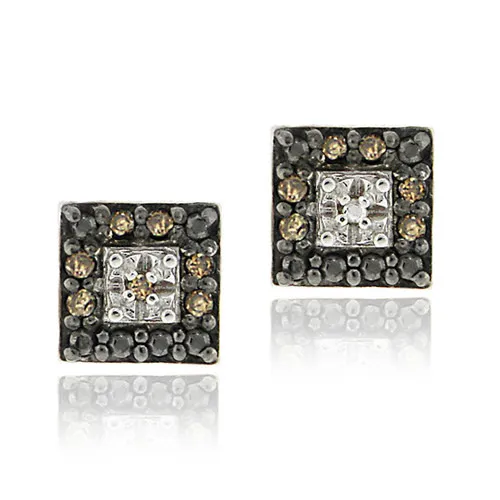 Sterling Silber .13ct. TDW Champagner Diamant Square Stud Ohrringe