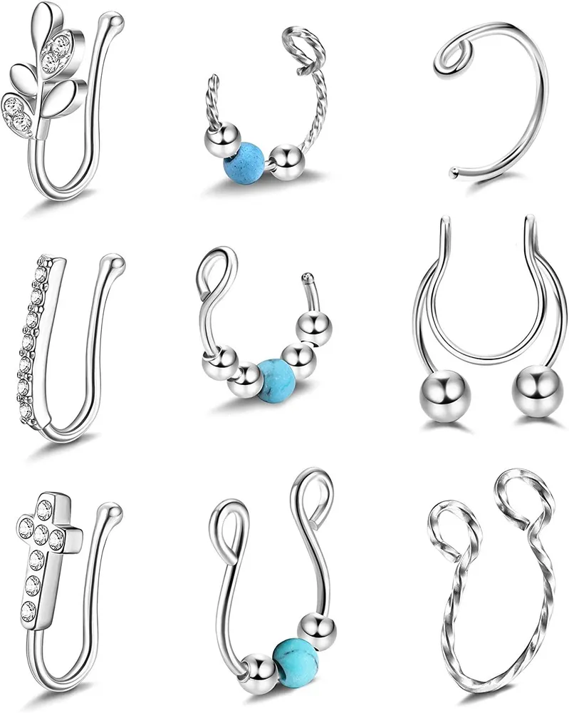 Fake Septum Fake Nose Rings Hoop Edelstahl Faux Nose Septum Ring Non-Piercing Clip auf Nase Hoop Ringe Körper Piercing Schmuck