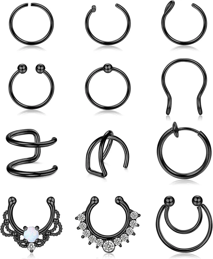 12Pcs Falsche Nase Ringe Hoop Edelstahl Faux Septum Piercing Clip Auf Nase Septum Ring Faux Nicht-Pierced Nasen Ringe Ohrringe