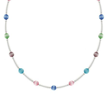Sterling Silber 4mm Multi Color Cats Eye Bar & Bead Kette