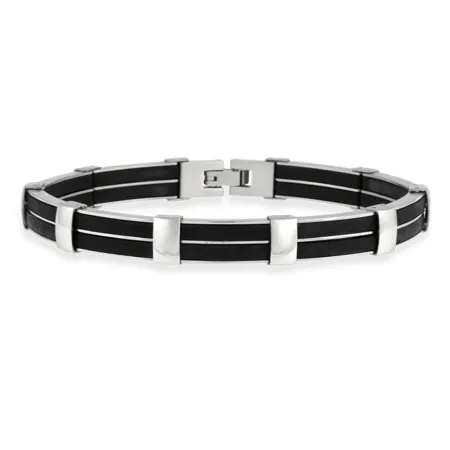 Edelstahl und Gummi Double Bar Design Mens Armband