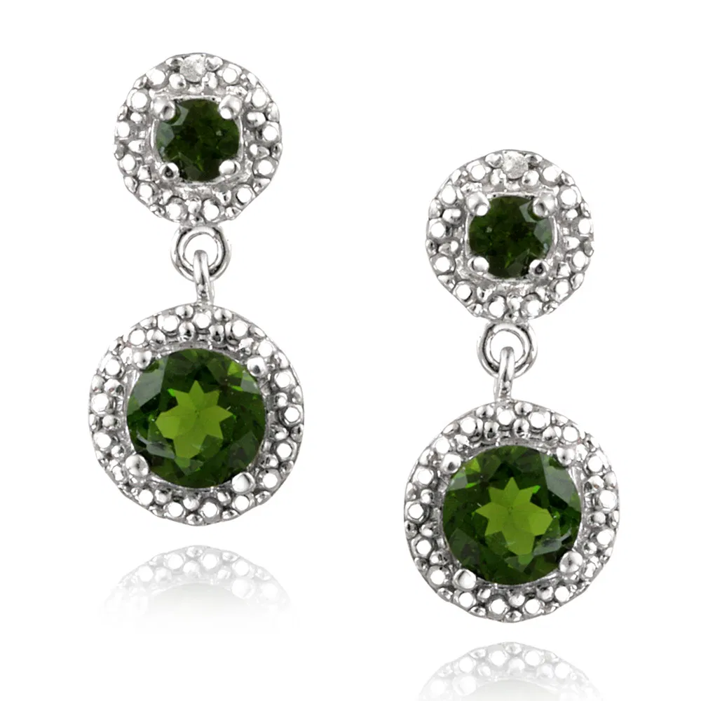 Sterling Silver Chrome Diopside & Diamond Accent Grading zwei Stein Dangle Ohrringe