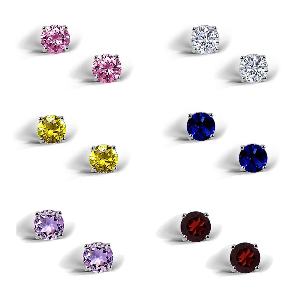 Sterling Silber Multi Color CZ Set von 6 Stud Ohrringe Set