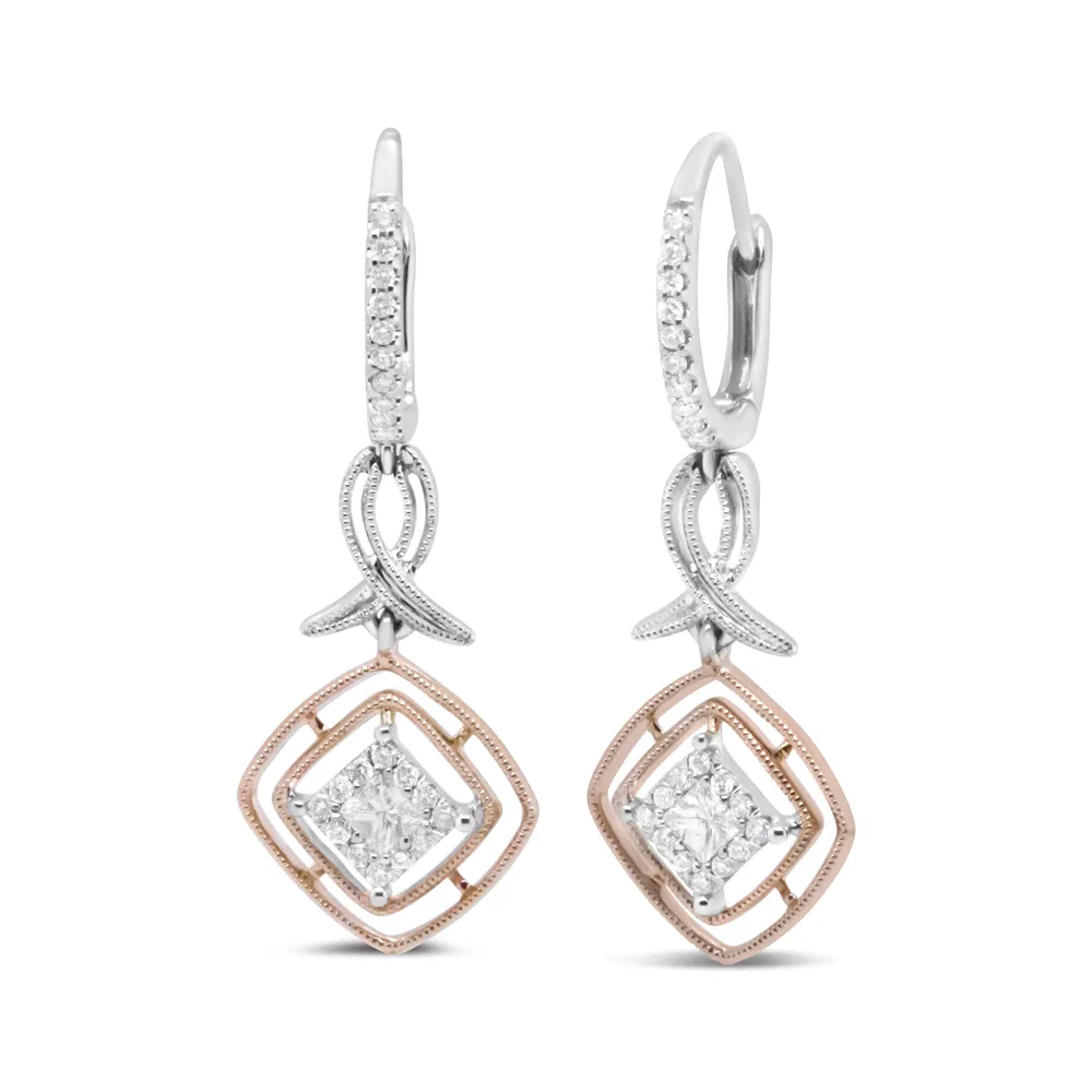 14 Karat Weiß - und Rosegold 1/2 Cttw Round und Princess-Cut Diamant Openwork Marquise Ribbon Dangle Ohrring (G-H Farbe, SI2 - I1 Klarheit)