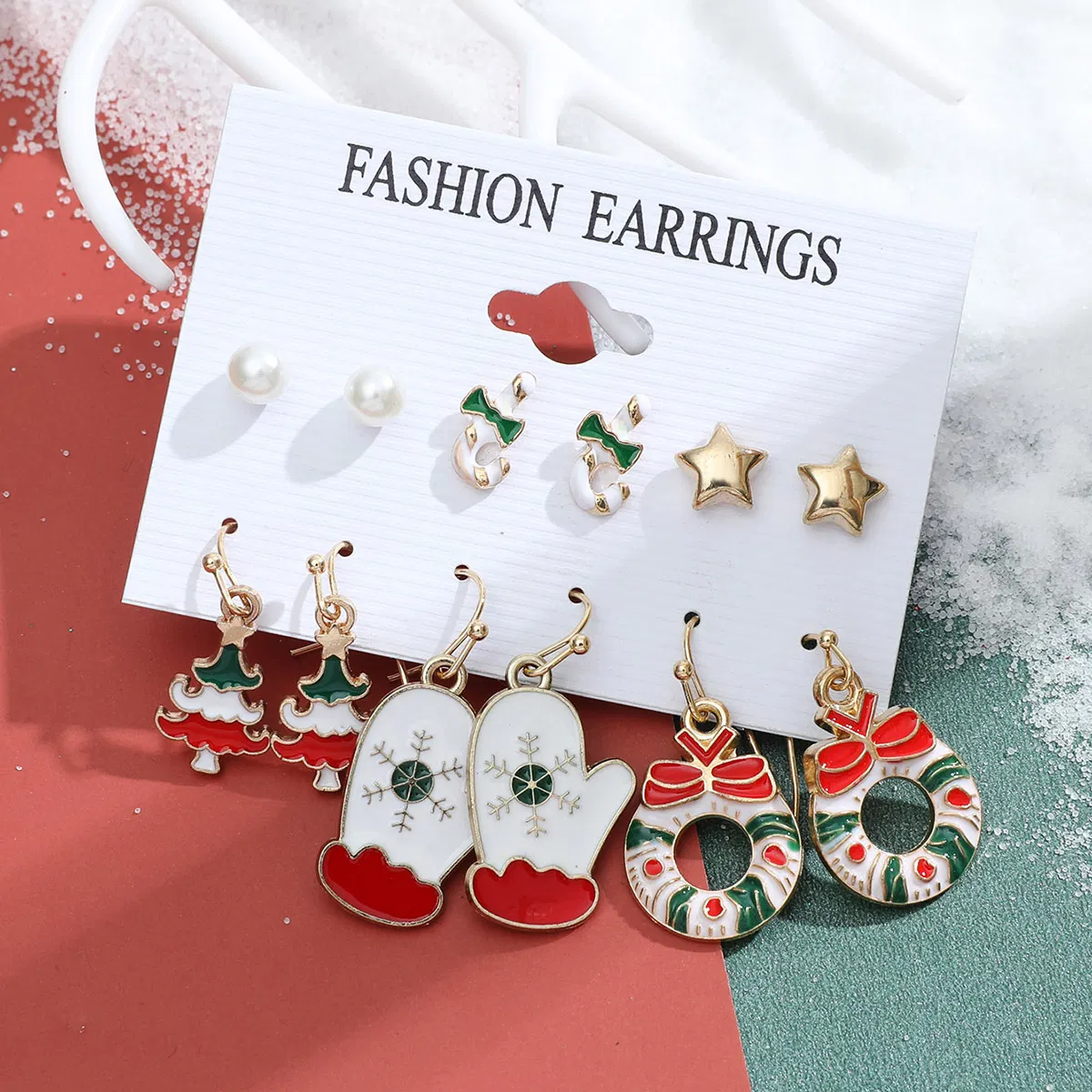 Weihnachten Schneeman Cane Stud Ohrringe Kombination Set