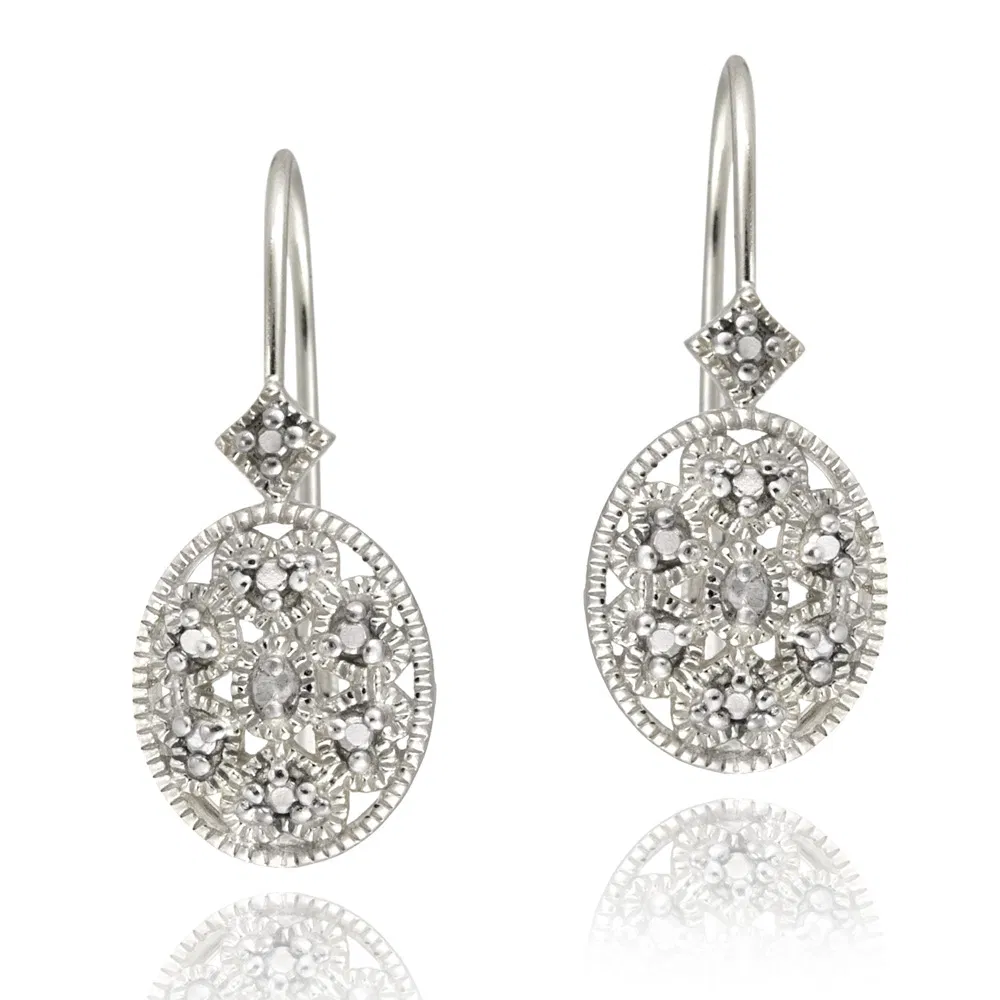 Sterling Silber Diamant Akzent Filigree Oval Leverback Ohrringe