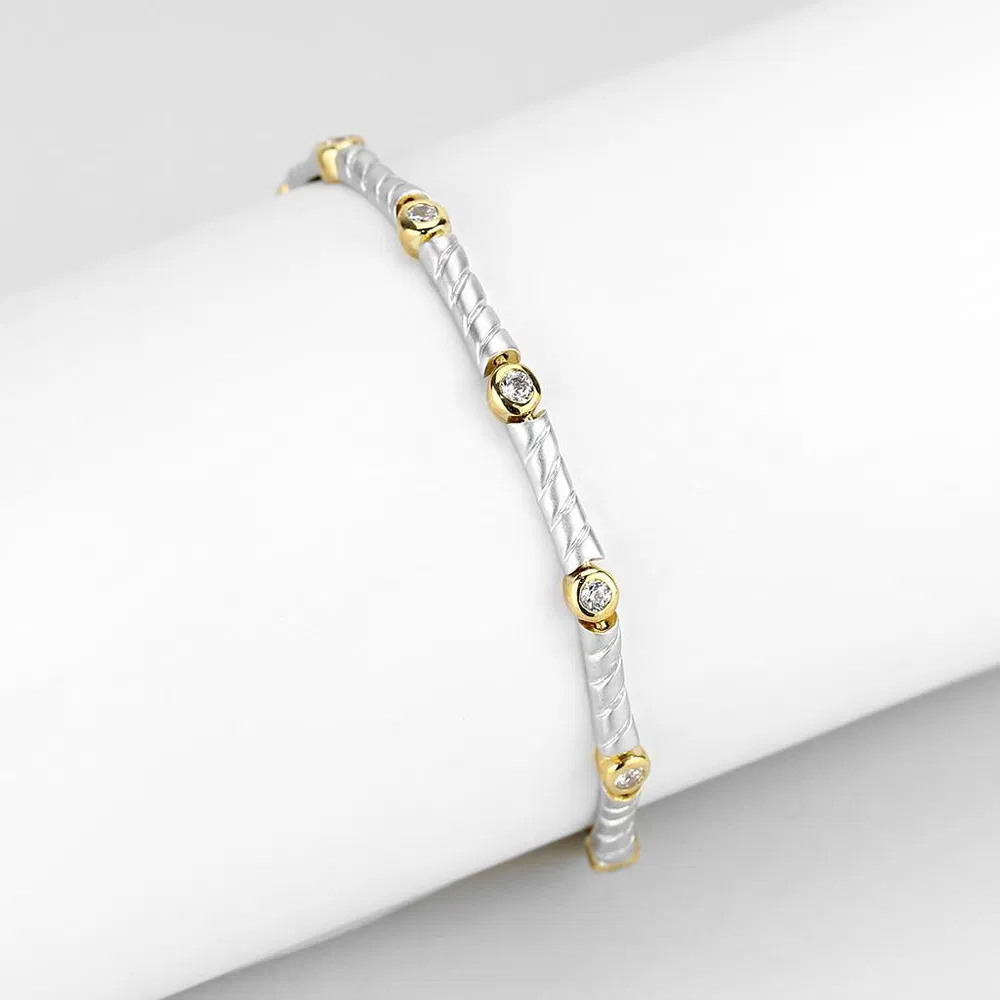 LO4734 - Gold + Rhodium Brass Armband mit AAA-Klasse CZ in Clear