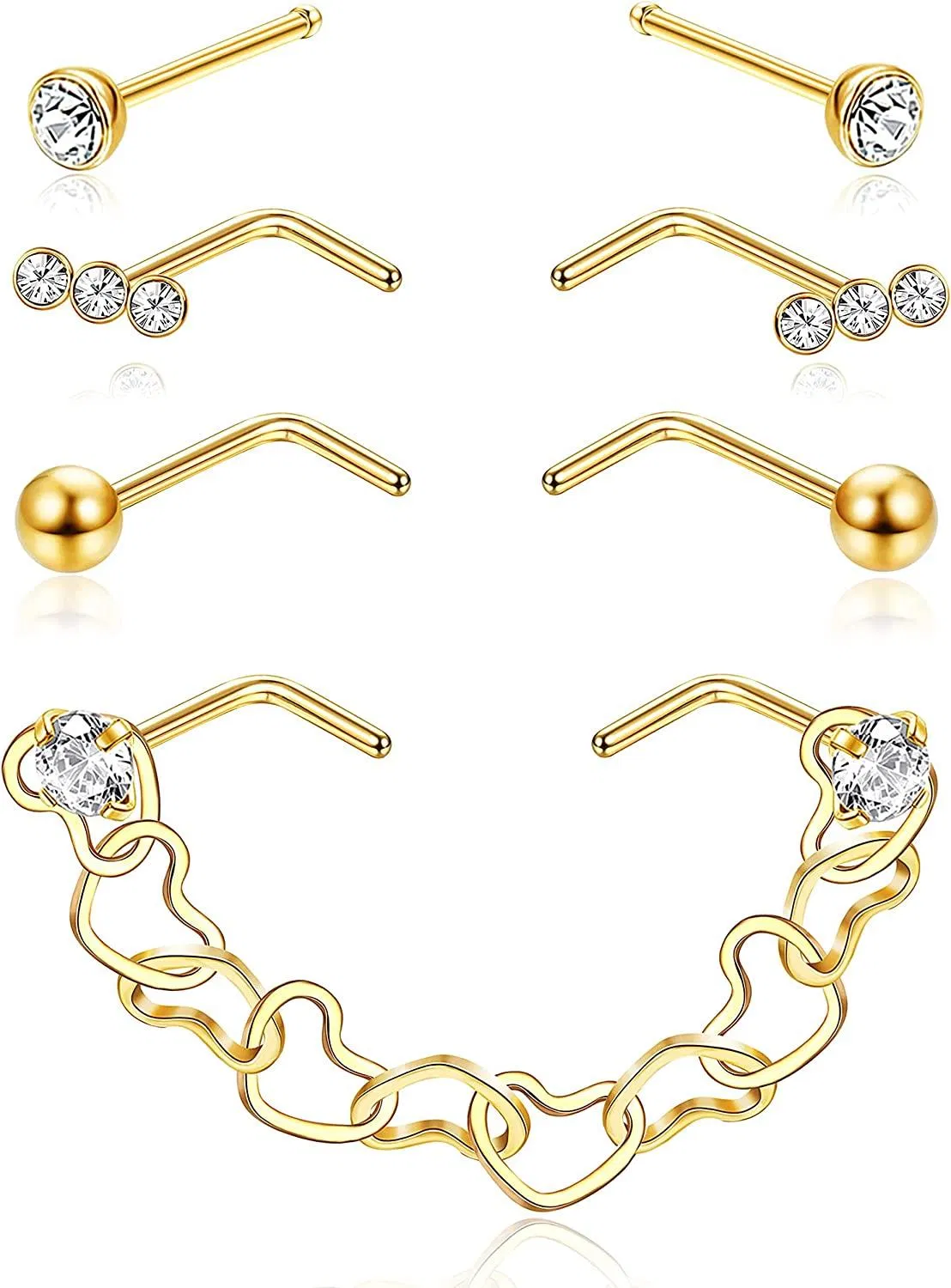 Nasenstabel Nasenkette für Frauen Nasenloch Piercing Kette 316L Edelstahl Nasenringe L-geformte Nasenkette Nasen Piercing Kette Nasenloch Piercing