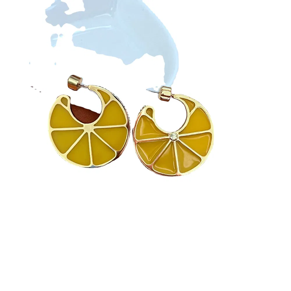 Lemon Frucht Harz Diamant Gold Plated C Ohrringe