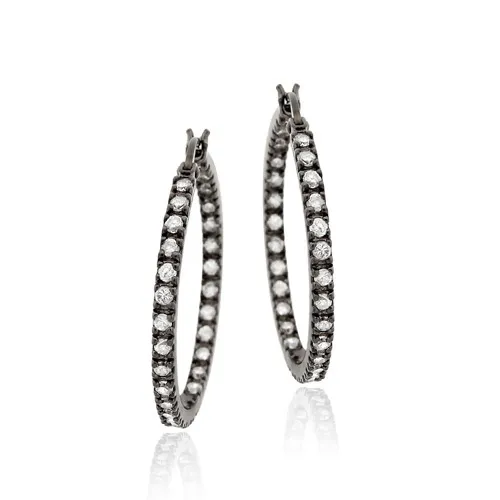 Sterling Silber CZ Schwarz Inside Out Hoop Ohrringe, 25mm