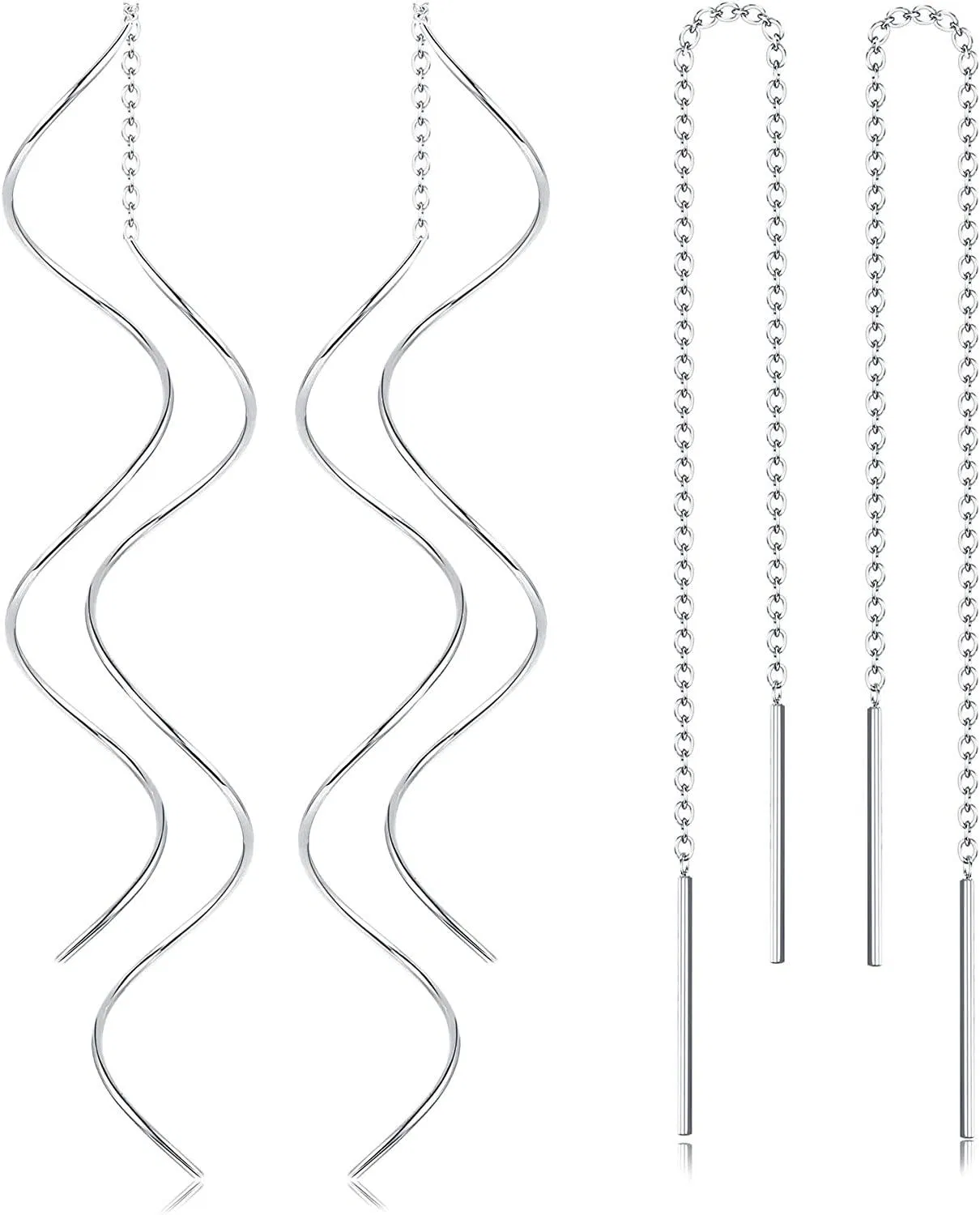 2 Pairs Stainless Tassel Threader Ohrringe für Frauen Leichtgewicht Welle Threader Dangle Drop Minimalist Chain Ohrringe Set