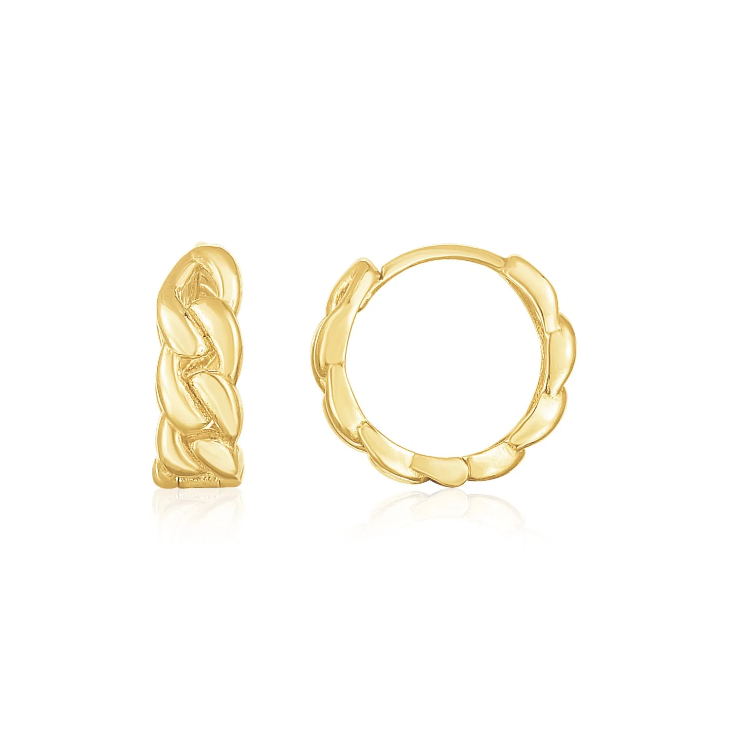 14K Gelbgold Dicke Curb Chain Huggie Hoop Ohrringe (4.2x12.4mm)
