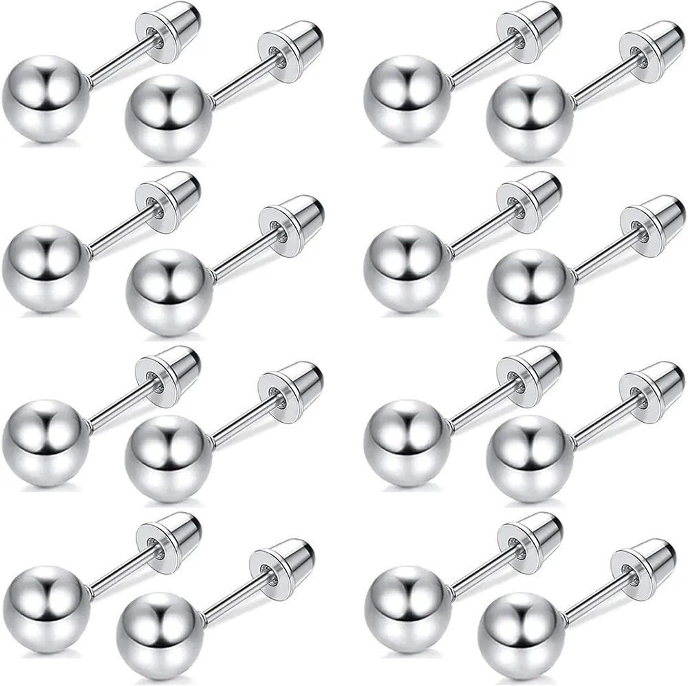 8 Paare 20G Knorpel Stud Ohrringe Rostless Round Ball Barbell Ohrringe für Frauen Männer Screwback Ohr Piercing 8MM