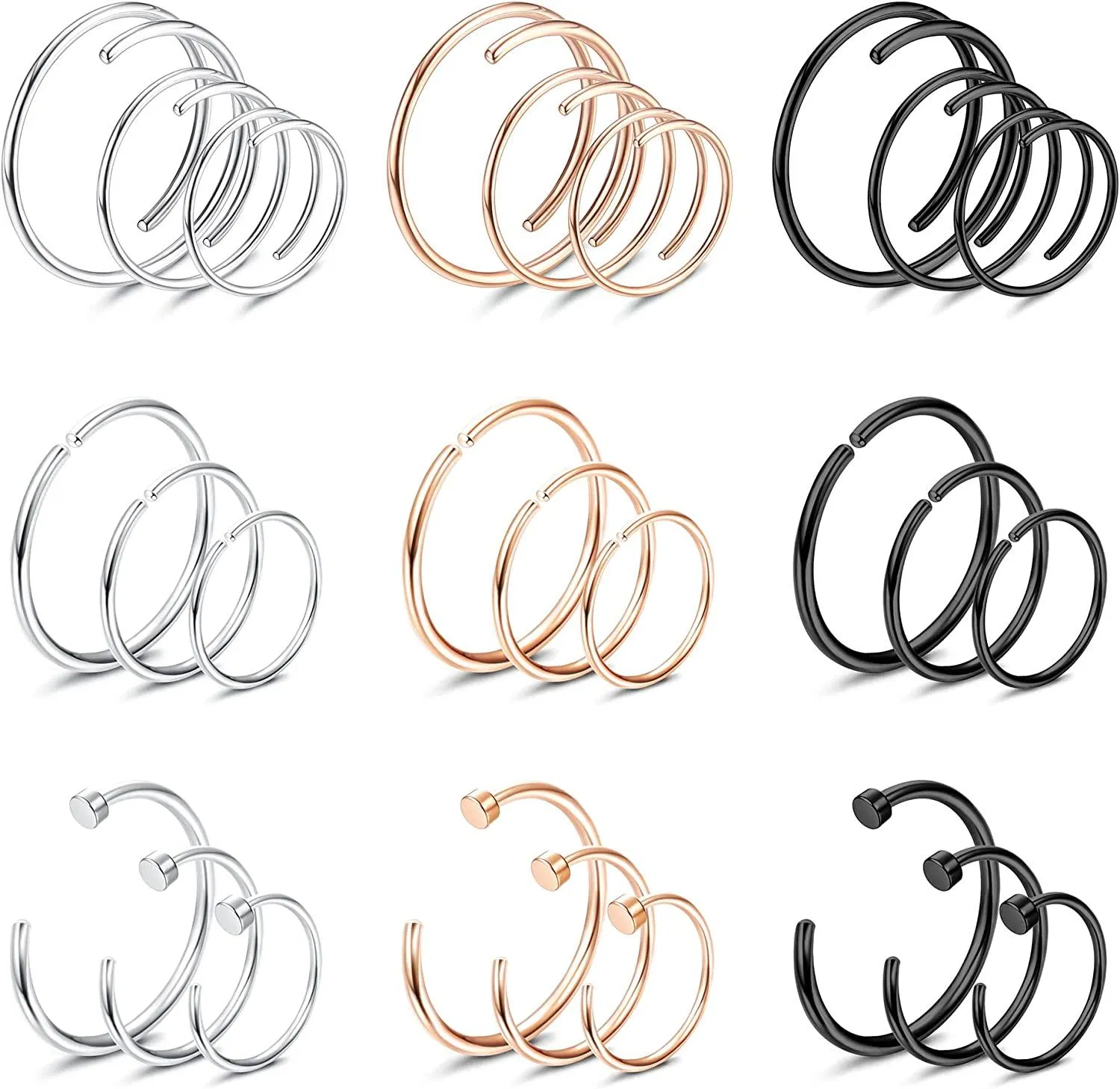 27PCS Nasen Piercing Doppelhoop Nasenring 316L Edelstahl für Single Piercing Chirurgischer Knorpel Tragus Helix Schlaf Ohrringe Körper Piercing 8 - 12mm 18G