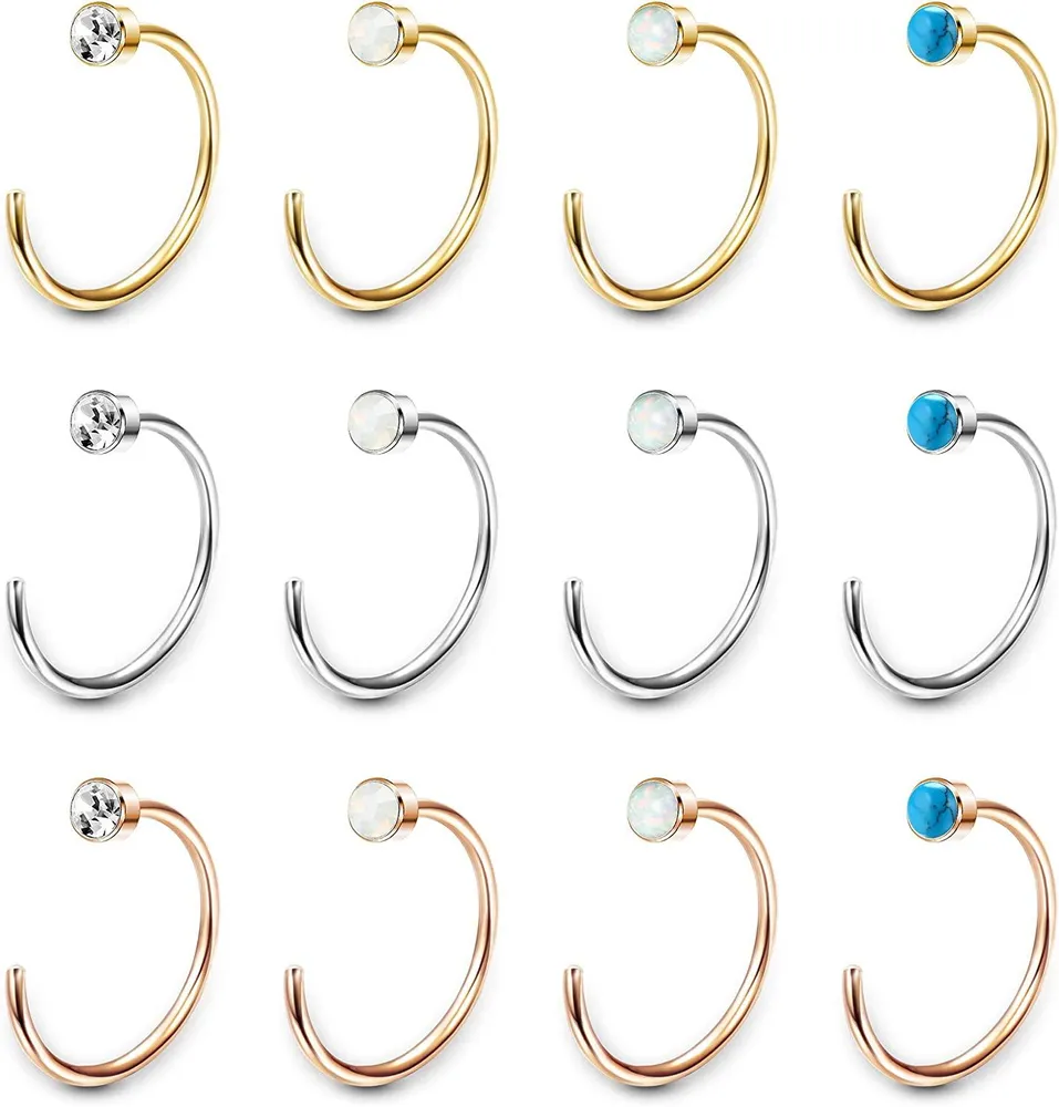 12 Stück Edelstahl Hug Hoops Ohrringe winzige Nasenringe Hoop Ohrringe für Frauen geschaffen Opal Türkis CZ Half Hoop Ohrringe Set