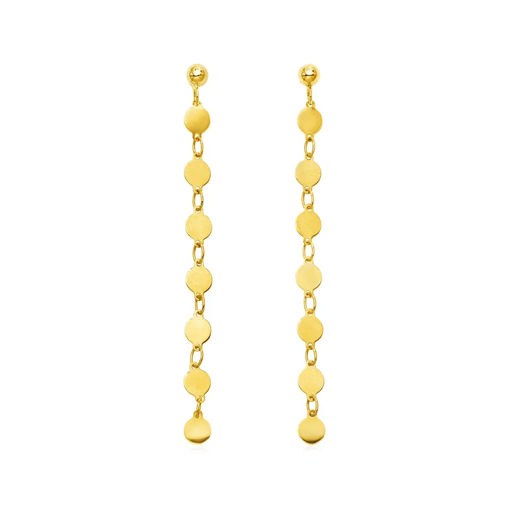 14 Karat gelbes Gold Post Dangle Ohrringe mit polierten Kreisen