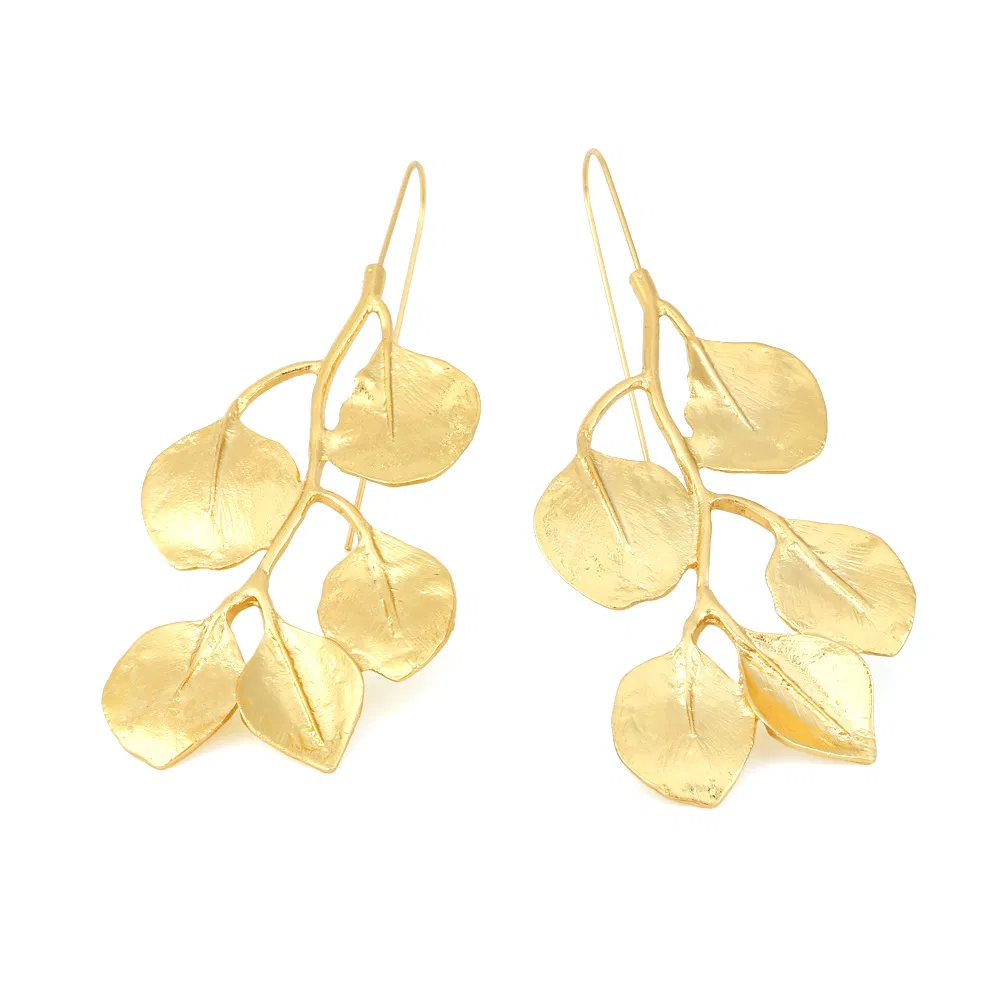Vintage Temperament langes Gold Blatt Ohrringe