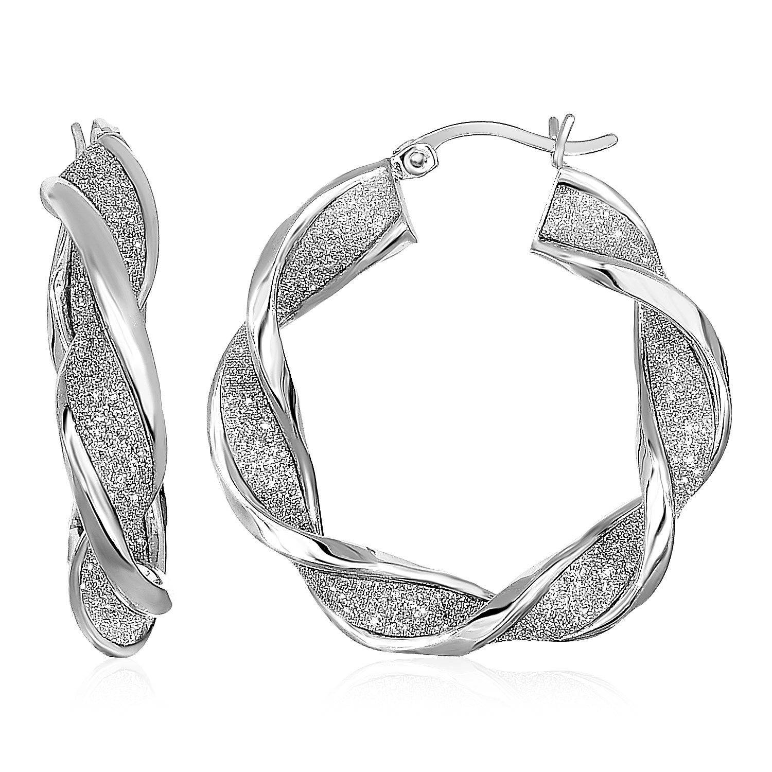 Twisted Glitter Textured Hoop Ohrringe in Sterling Silber