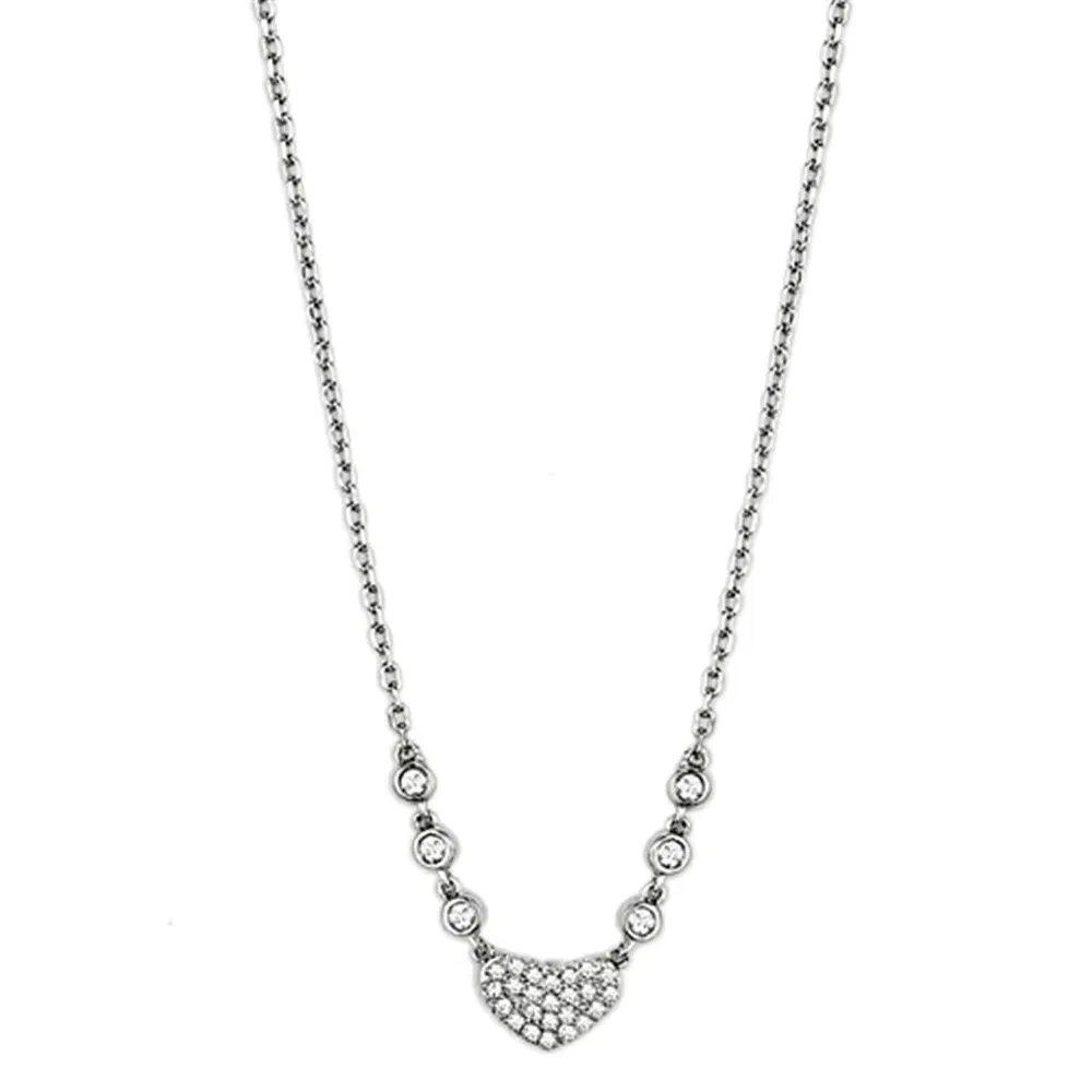 3W433 - Rhodium-Messing - Halskette mit AAA-Klasse CZ in Clear