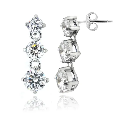Sterling Silber CZ Drei Stein Dangle Ohrringe