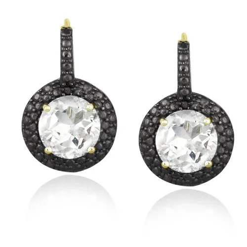 18 Karat Gold über Sterling Silber 5 Karat weiße Topaz & schwarzer Diamant Akzent Leverback Ohrringe