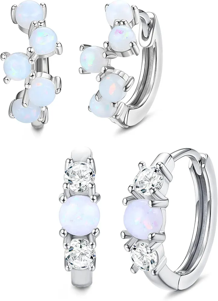 2 Paare Opal Hoop Ohrringe Hinge Huggie Ohrringe Hoop süße kleine Hoop Ohrringe Schläfer Hoop Knorpel Ohrringe Hoop für Frauen Teenager Mädchen 14MM 10MM
