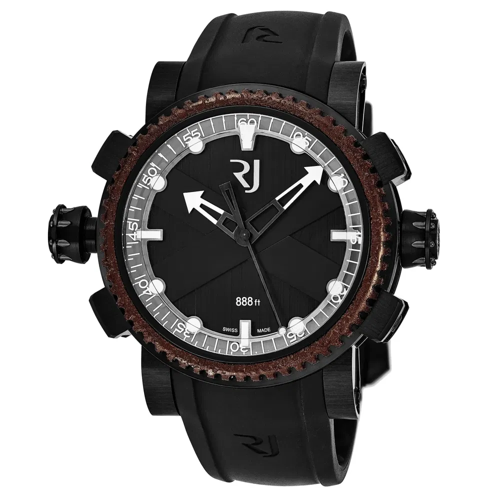 Romain Jerome Männer RJ.T.AU.DI.001.01 'Octopus' Schwarz Zifferblatt Gummiband Titanic Rosted Steel Bezel Taucher Automatische Uhr