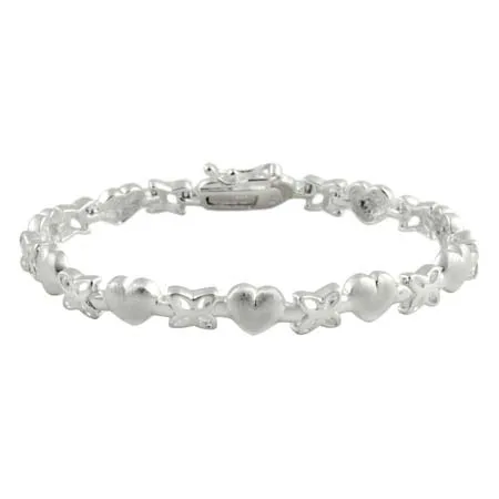 Sterling Silber Satin Heart & Flower Bracelet
