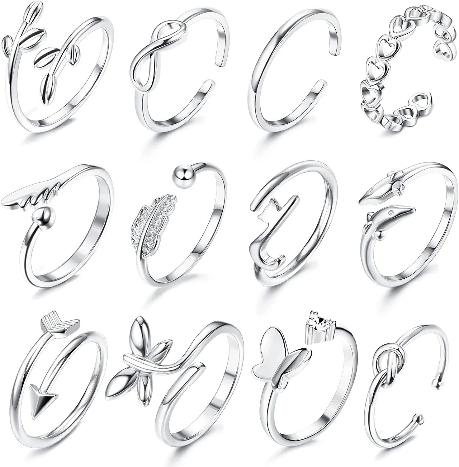 12 Pcs Silber verstellbare Ringe Set für Frauen Mädchen Daumen offene Finger Ringe Stackable Knuckel Ringe Toe Ring Strand Ring für Frauen Mädchen