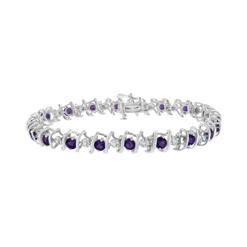 .925 Sterling Silber Lab-Grown Geburtsstein und 1 / 6 Cttw Round Diamond Tennis Armband (H-I Farbe, I1 - I2 Klarheit)