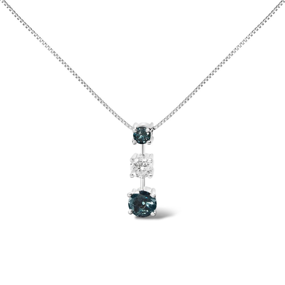 14 Karat Weißgold 1 1⁄2 Cttw behandelt blau und weiß Diamant 3 - Stein 18