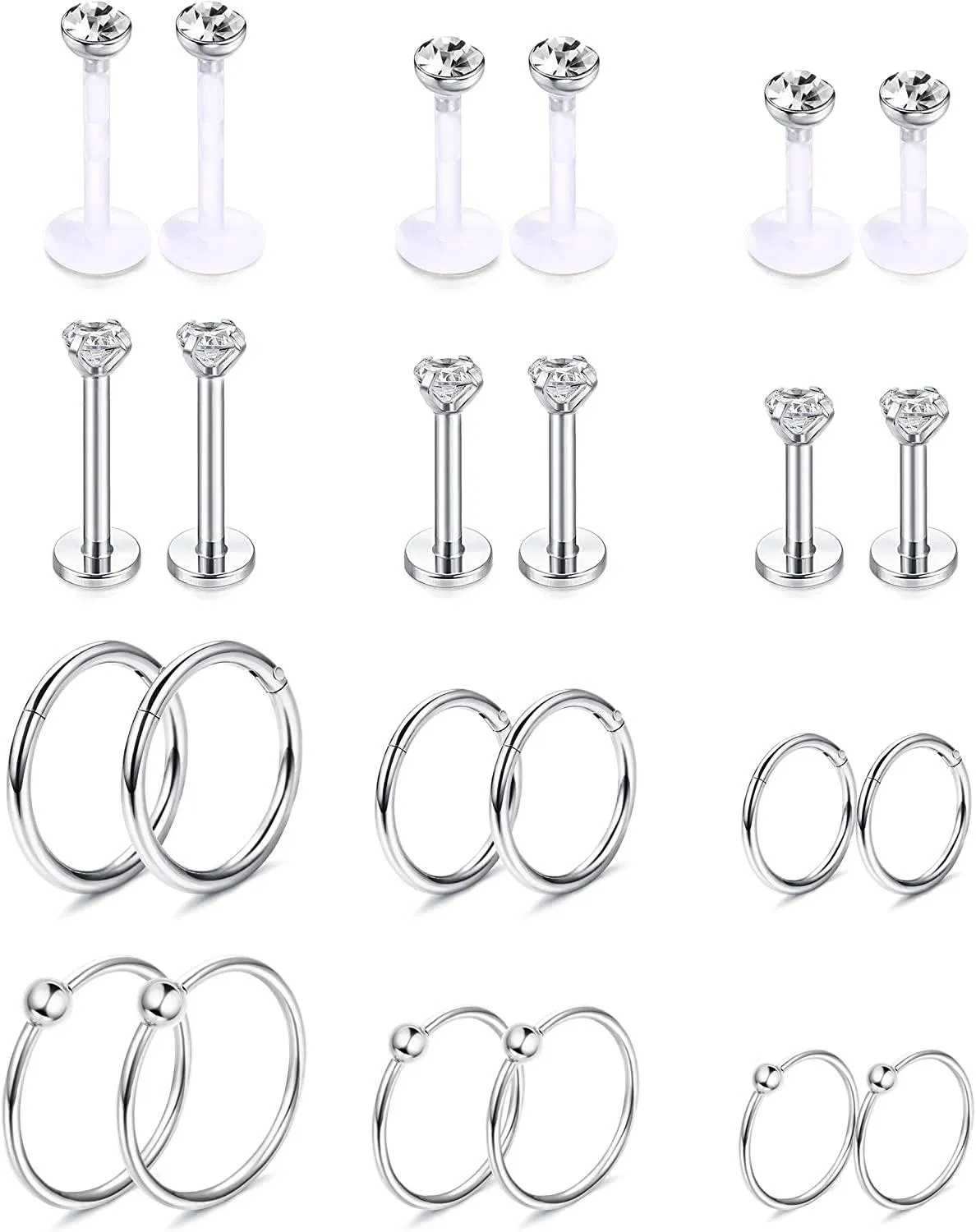 12Paare 16G Lippenringe Edelfeisen Labret Monroe Lippenringe Nagel Knorpel Tragus Helix Ohrringe Studs Ring Medusa Piercing 6MM & 8MM & 10MM