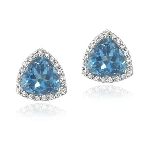 Sterling Silber 6,5 ct London Blue Topaz & CZ Trillion Stud Ohrringe
