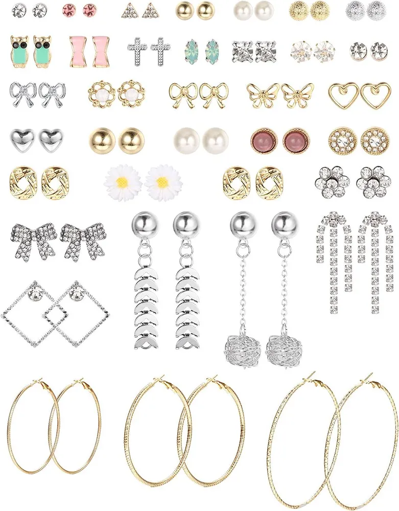 36 Paare Auswahl an Edelstahl-Stapel - Ohrringe Hoops Dangle Multiple Ohrringe für Frauen Einfache süße Vintage Damen Schmuck Set