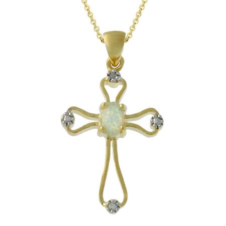 18 Karat Gold über Sterling Silber geschaffen Opal & Diamant Akzent Kreuz Anhänger
