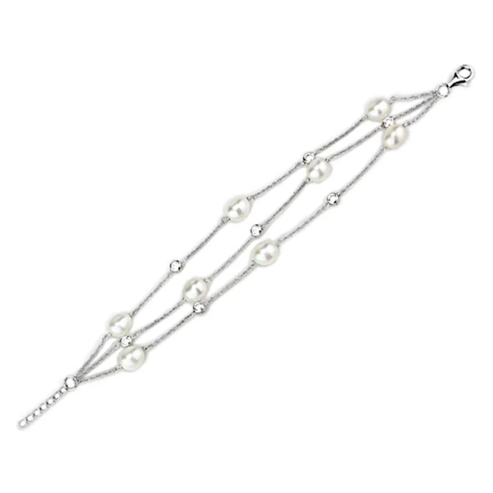 LOS781 - Rhodium 925 Sterling Silber Armband mit synthetischer Perle in Weiß