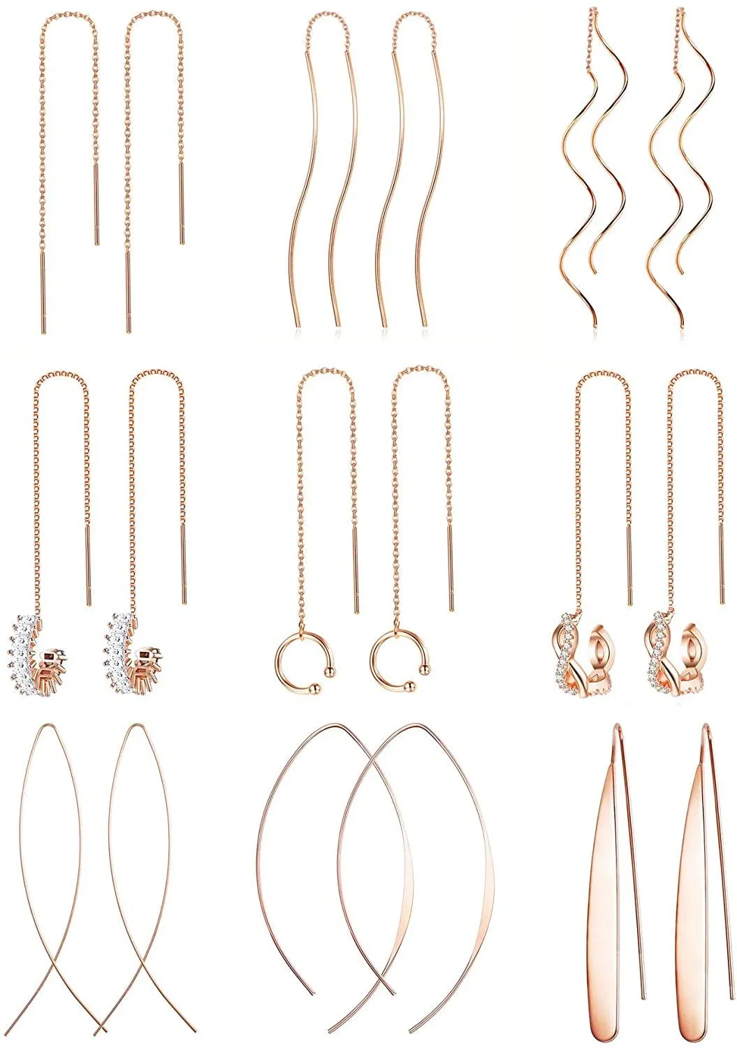Edelstahl Threader Ohrringe für Frauen Teen Girls einfache lange Kette Kletterer Ohrringe CZ Crystal Welle Ohr Manschette Crawler Ohrringe Set