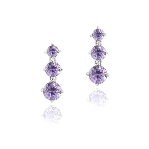 Sterling Silber 2,8ct Amethyst Drei Stein Dangle Ohrringe