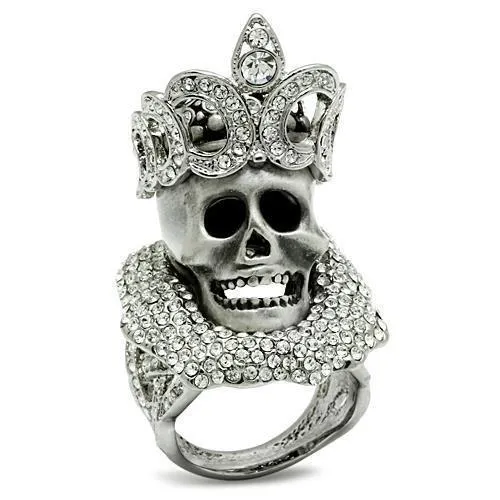 3W018 - Matte Rhodium & Rhodium Weißer Metallring mit Top-Grade - Kristall in Clear