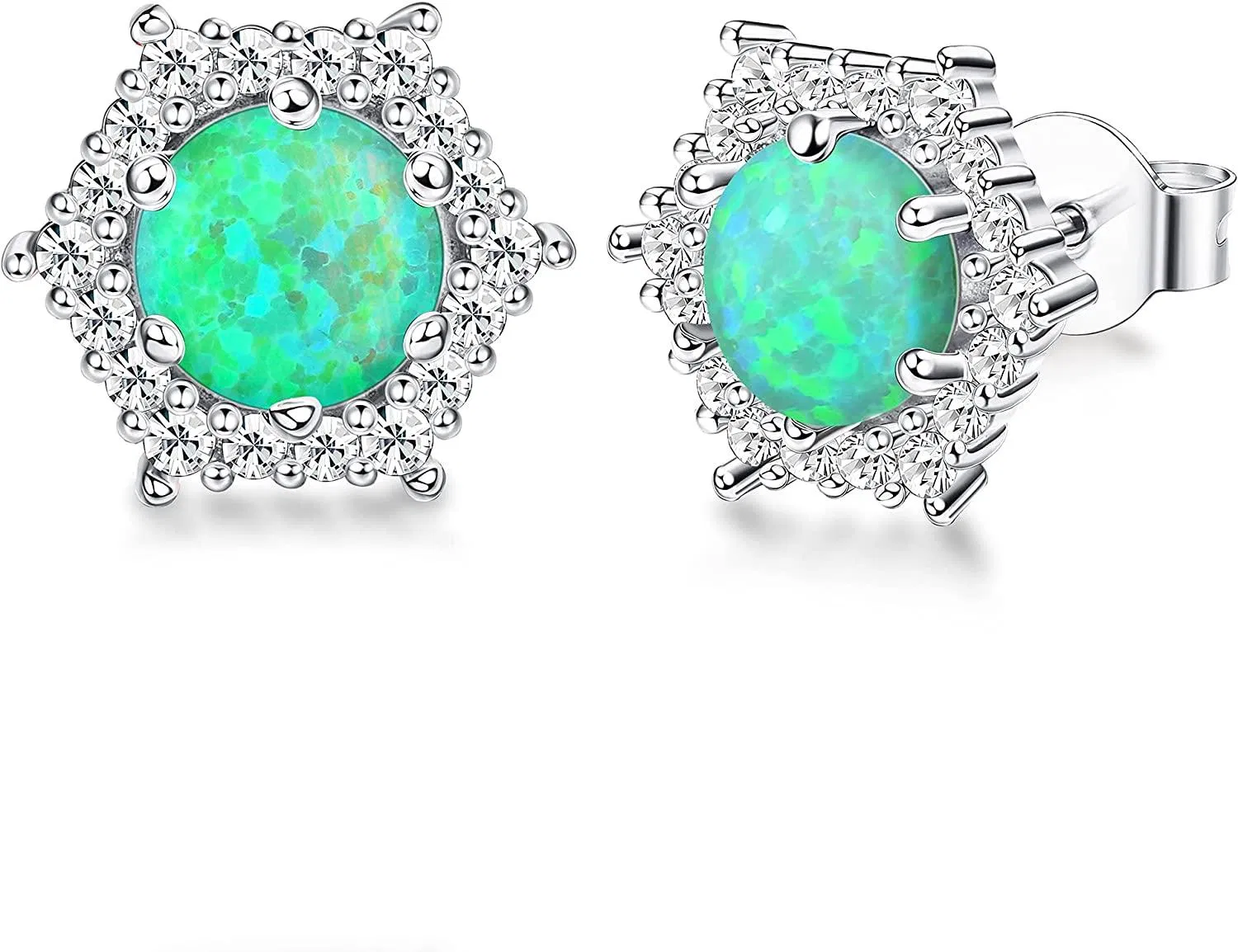 Opal Stud Ohrringe für Frauen 6mm Opal und Kubik Zirkonia Halo Stud Ohrringe Statement Ohrringe Oktober Geburtsstein Ohrringe