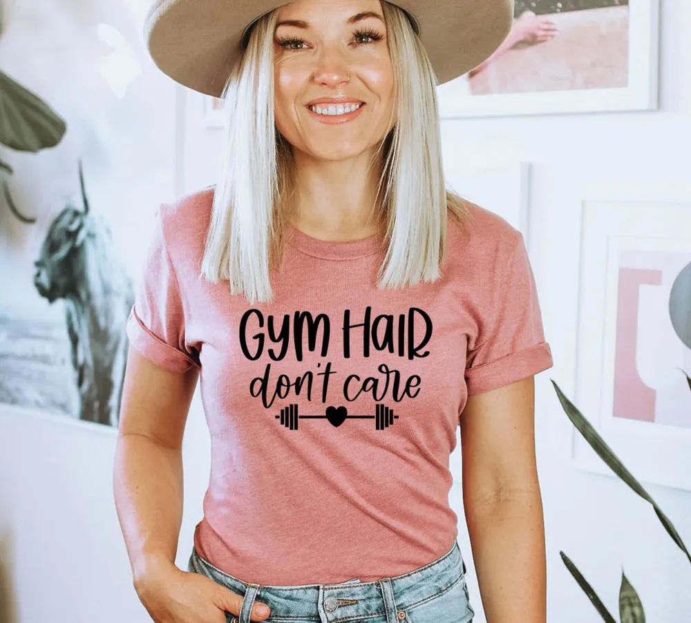 Gym Hair Don't Care T-Shirt, Gym Shirt, Sportgeschenk, Workout-T - Tee, Damen Fitness Top, Ästhetische Gym Wear-T - Tee, Mama 's Shirt, Geschenk für Frauen