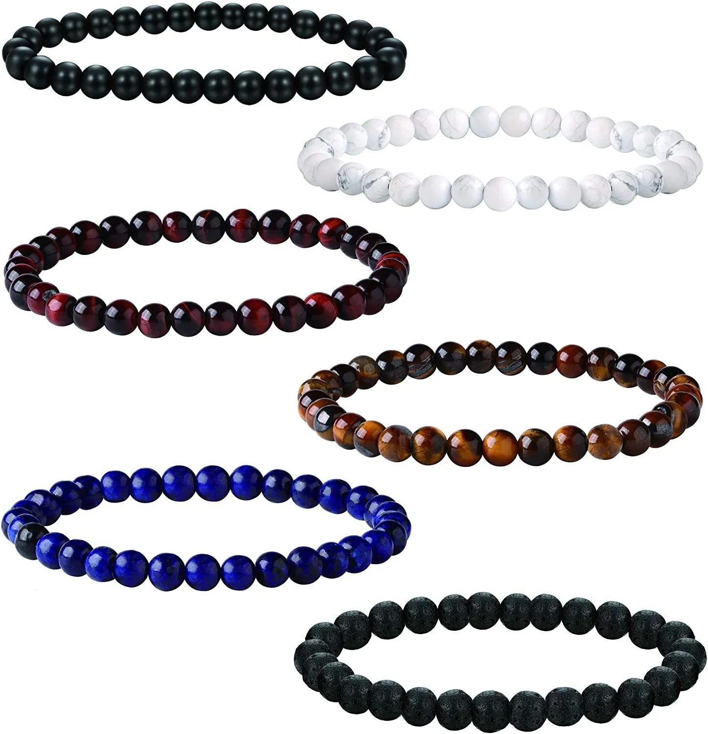 6PCS Perlen Armbänder für Männer Frauen Naturstein Mala Armbänder