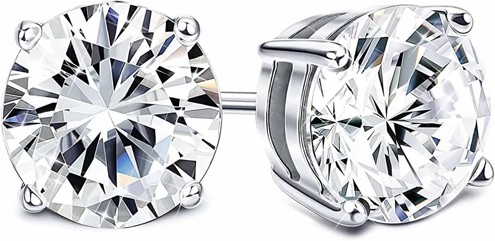 Swarovski Zirkonia Stud Ohrringe für Frauen aus Sterling Silber Round-Cut 4 - Zähne CZ 1.00cttw ~ 8.00cttw Hypoallergen