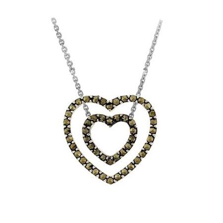 Sterling Silber 3 - in - 1 Marcasite Open Heart Anhänger