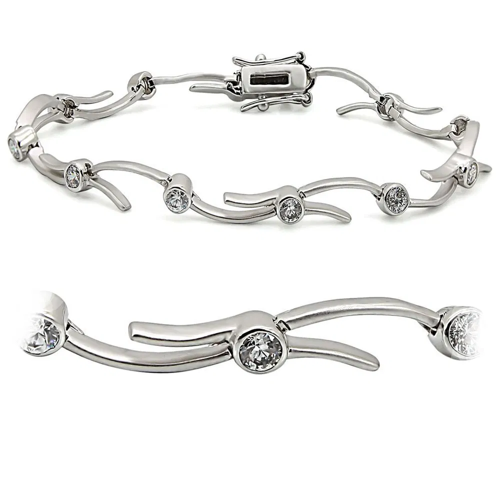 LO1404 - Matte Rhodium & Rhodium Brass Armband mit AAA-Klasse CZ in Clear