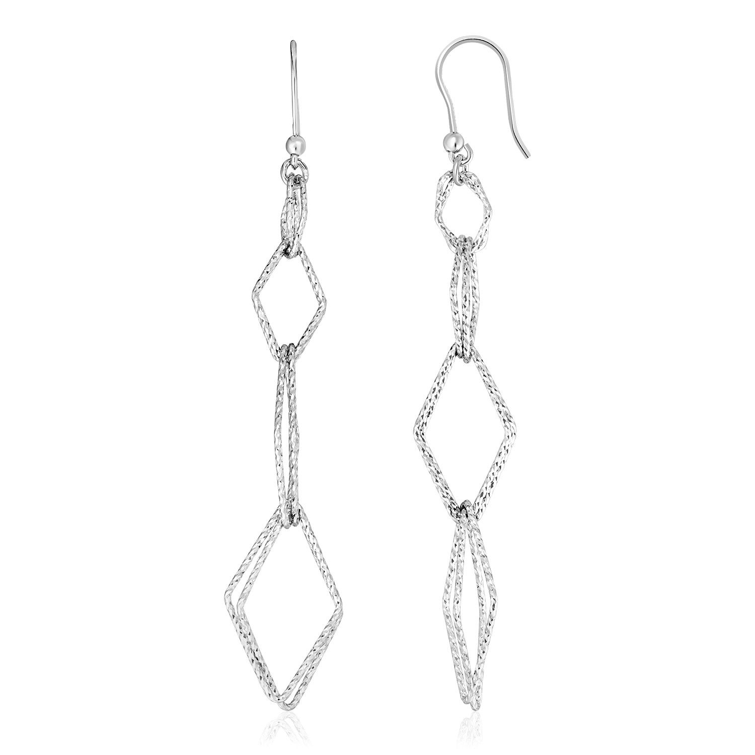 Sterling Silber Textur Verknüpfung Diamond Motif Dangle Ohrringe