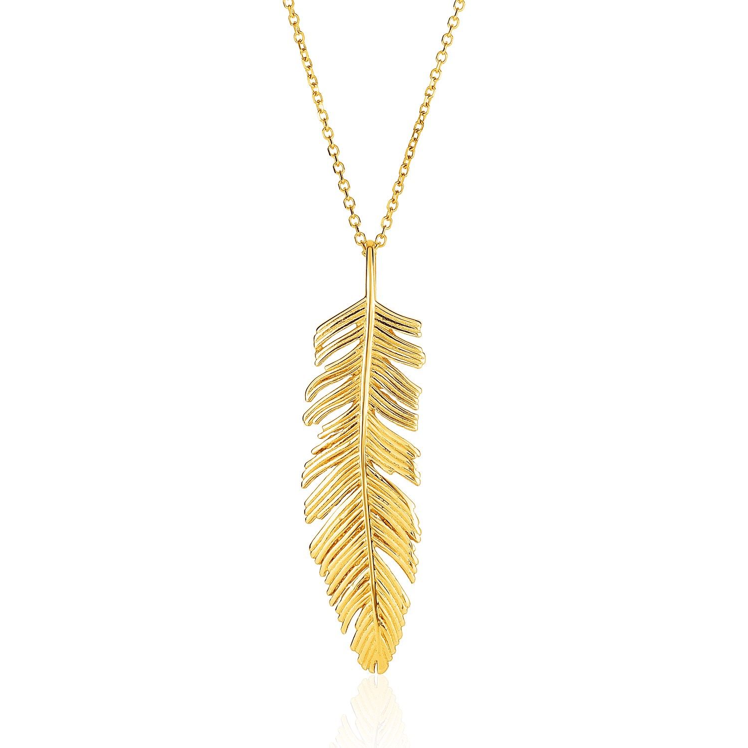 14 Karat Gelbgold mit Textured Feder Anhänger